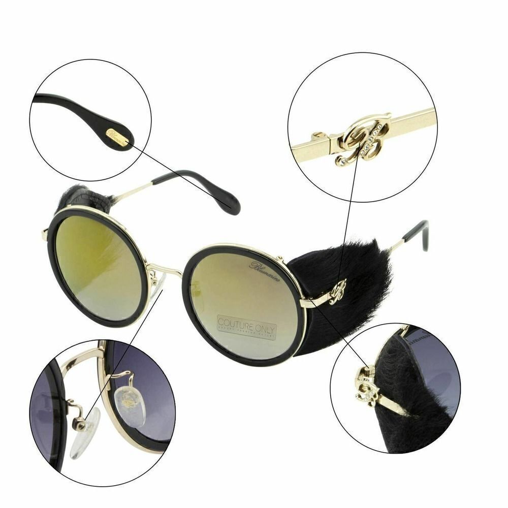 New Blumarine Black Gold Women Sunglasses 40th Year Anniversary, Round, Faux-Fur - Picture 6 of 11